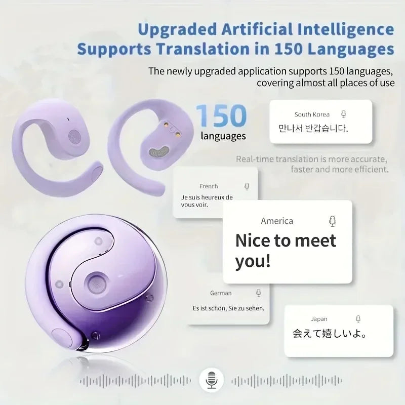 144-Language AI Translator Headphones Bluetooth 5.3 Wireless IPX7 Waterproof Real-Time Two-Way Translation for Global Business