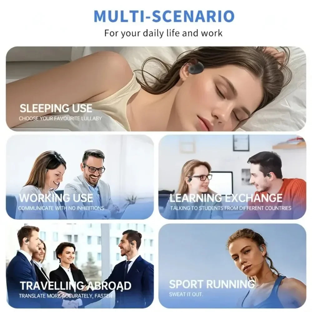 144-Language AI Translator Headphones Bluetooth 5.3 Wireless IPX7 Waterproof Real-Time Two-Way Translation for Global Business