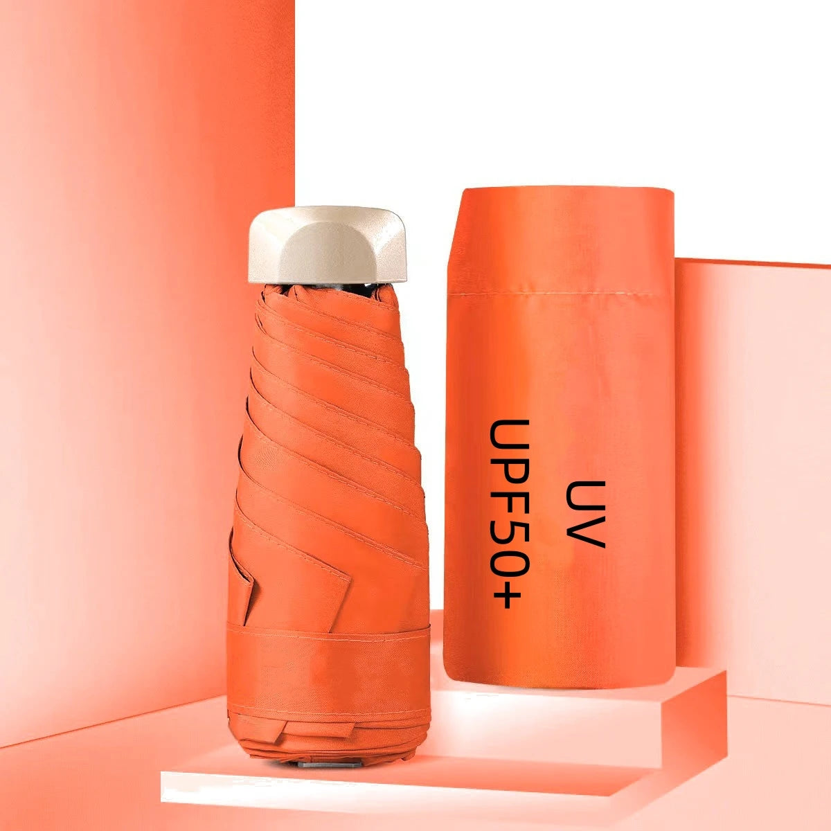 UPF50+ Mini Flat 5-Fold Umbrella, Portable Pocket UV Protection Sun & Rain Umbrella for Women