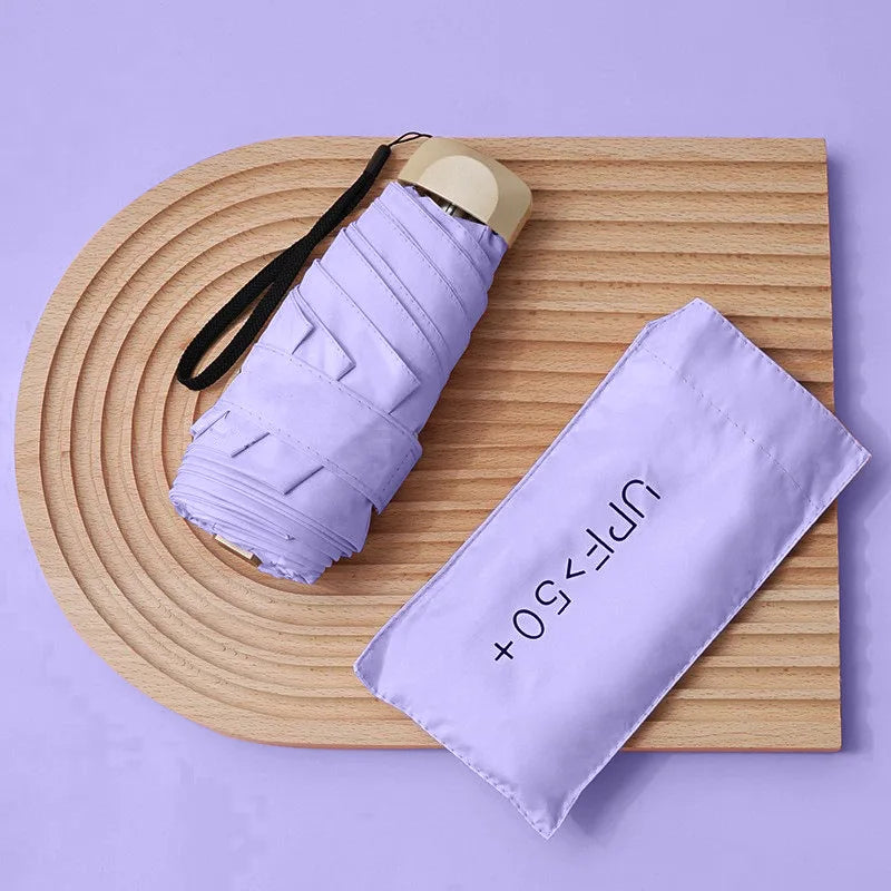 UPF50+ Mini Flat 5-Fold Umbrella, Portable Pocket UV Protection Sun & Rain Umbrella for Women