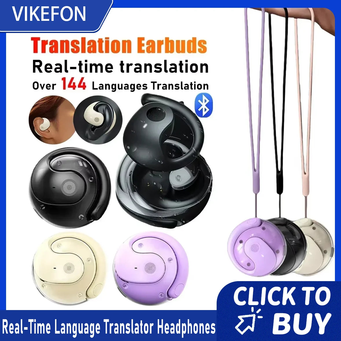 144-Language AI Translator Headphones Bluetooth 5.3 Wireless IPX7 Waterproof Real-Time Two-Way Translation for Global Business