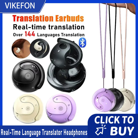 144-Language AI Translator Headphones Bluetooth 5.3 Wireless IPX7 Waterproof Real-Time Two-Way Translation for Global Business