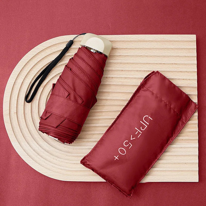 UPF50+ Mini Flat 5-Fold Umbrella, Portable Pocket UV Protection Sun & Rain Umbrella for Women