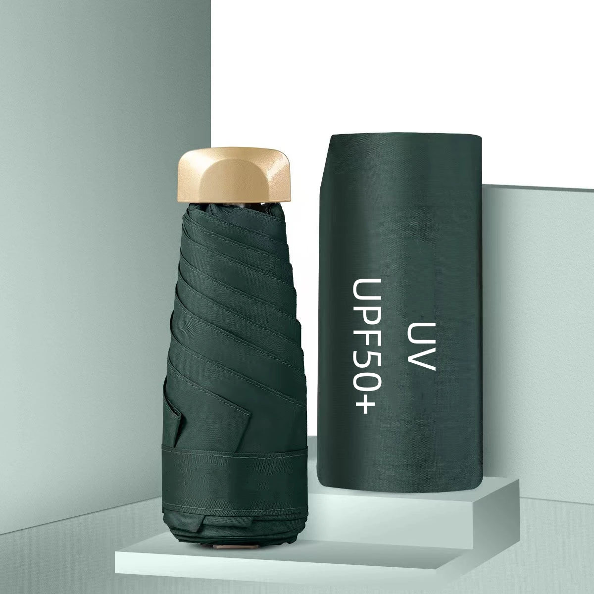 UPF50+ Mini Flat 5-Fold Umbrella, Portable Pocket UV Protection Sun & Rain Umbrella for Women