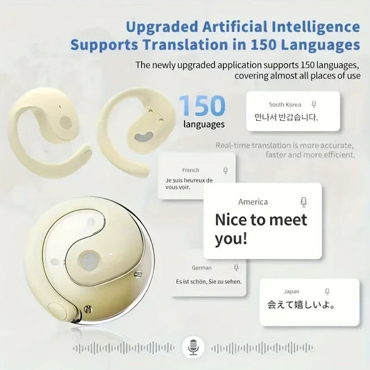 144-Language AI Translator Headphones Bluetooth 5.3 Wireless IPX7 Waterproof Real-Time Two-Way Translation for Global Business