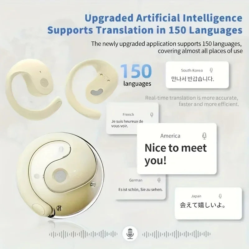 144-Language AI Translator Headphones Bluetooth 5.3 Wireless IPX7 Waterproof Real-Time Two-Way Translation for Global Business