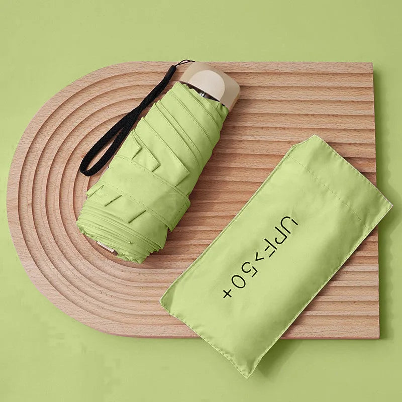 UPF50+ Mini Flat 5-Fold Umbrella, Portable Pocket UV Protection Sun & Rain Umbrella for Women